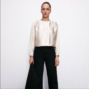 Zara shoulder pad satin effect blouse